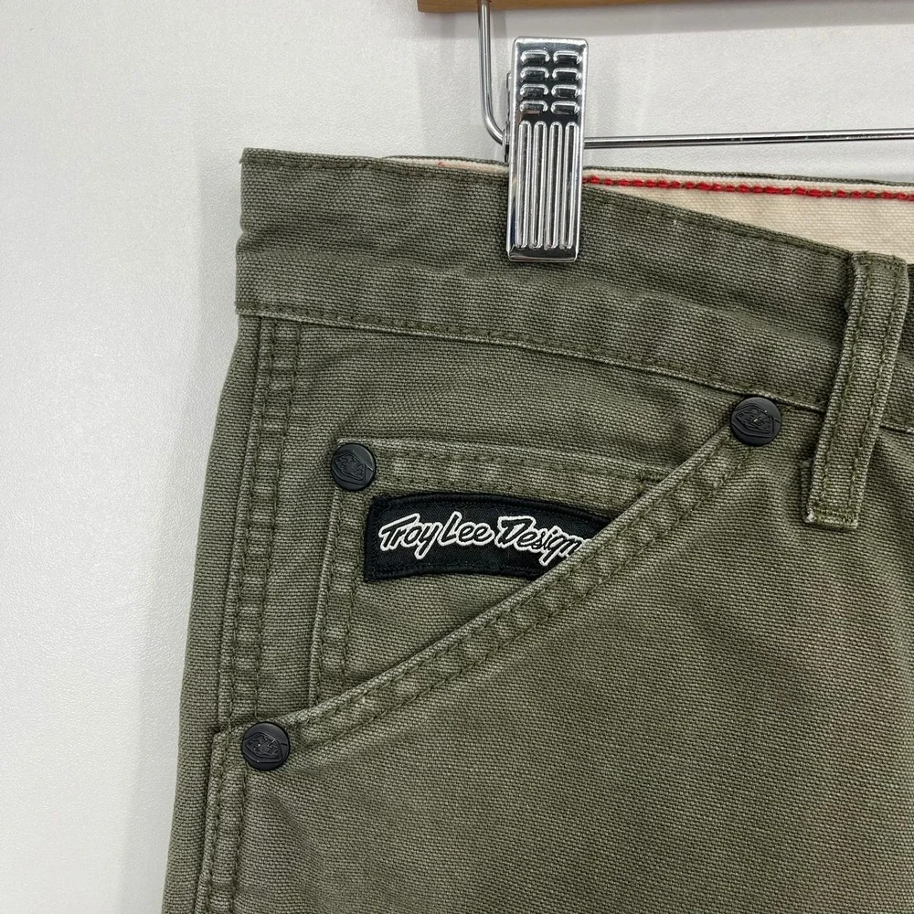 Troy Lee Designs Mens Olive Green Cotton Canvas Articulated Knee Pants Size 36